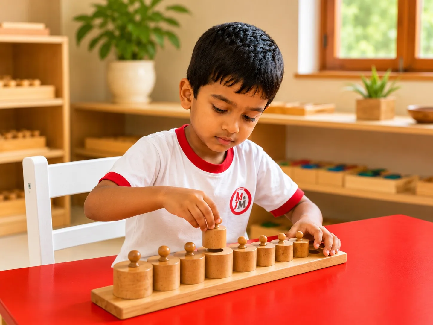 A child using a real Montessori material at MIMS.