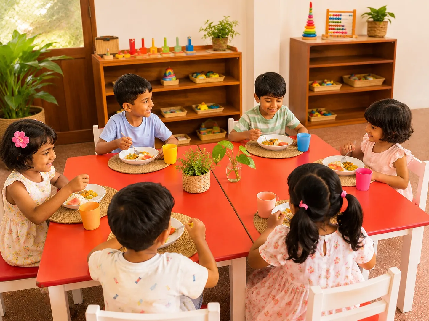 Children sharing a healthy meal at MIMS Day Care.